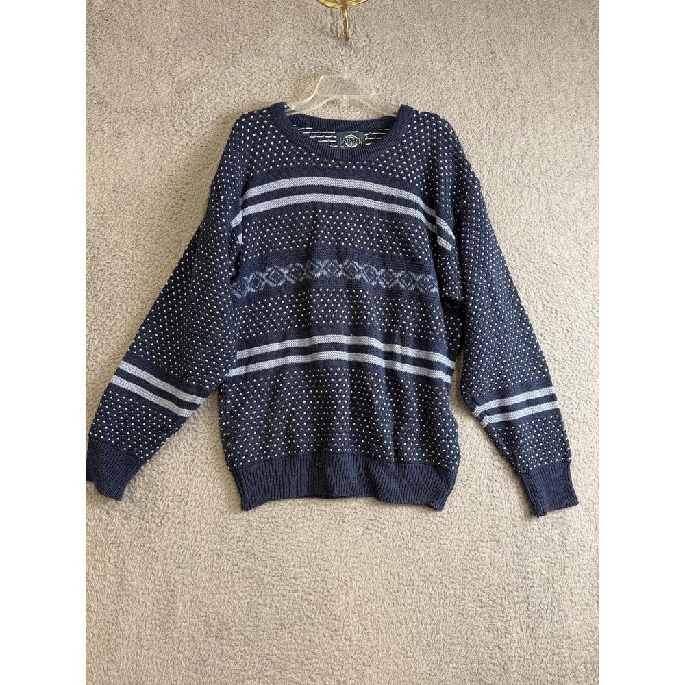 Vintage Jantzen Sweater Mens Large Blue‎ Crewneck Knit Made USA Geometric 90s